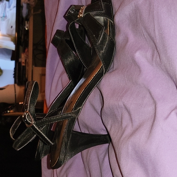 Black Open Toe Ankle Strap Heels - Picture 2 of 3